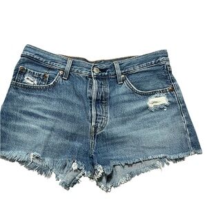 Levi's 501 Blue Jean Shorts Distressed Cut-Off Style Women’s 28 Button fly